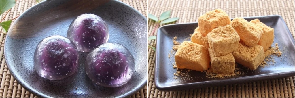すたみな太郎 10位「和菓子」紫いものみずまんじゅう・モチモチわらび餅（きな粉）