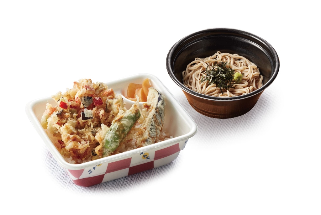 天丼てんや「夏野菜ミニ天丼弁当とそばのセット(お新香付)」