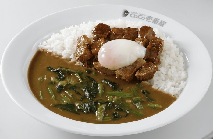 カレーハウスCoCo壱番屋「照りやき肉月見カレー」+ほうれん草