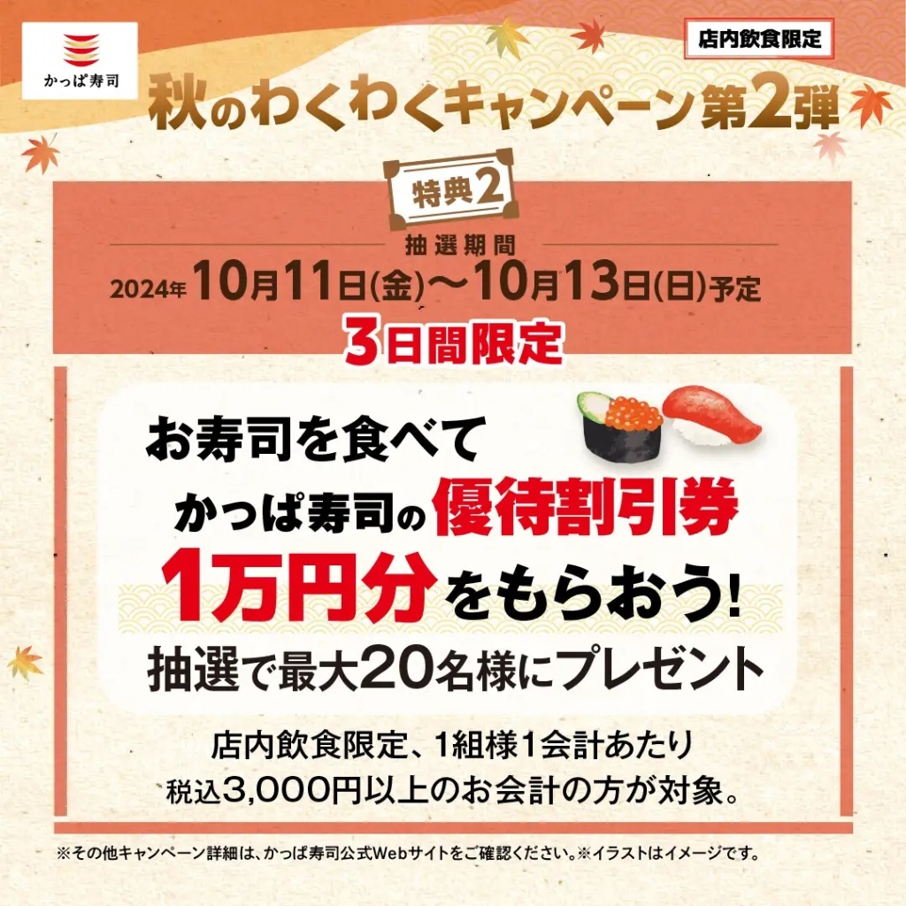 かっぱ寿司 かっぱ寿司の優待割引券1万円分プレゼント