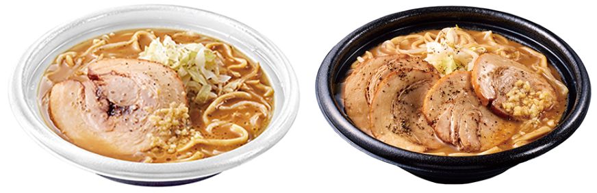 ローソン「盛りすぎ!満腹濃厚豚ラーメン」※右が盛りすぎ商品