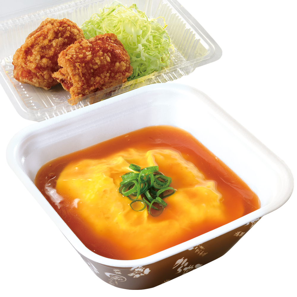 テイクアウト「天津飯とにんにく醤油からあげセット弁当」