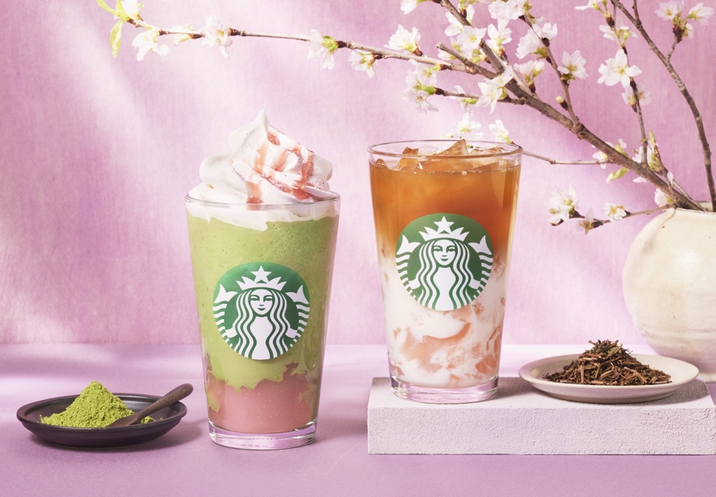 スターバックスコーヒー「抹茶と桜わらびもちフラペチーノ」「ほうじ茶&クラシックティーラテ 桜わらびもち入り」