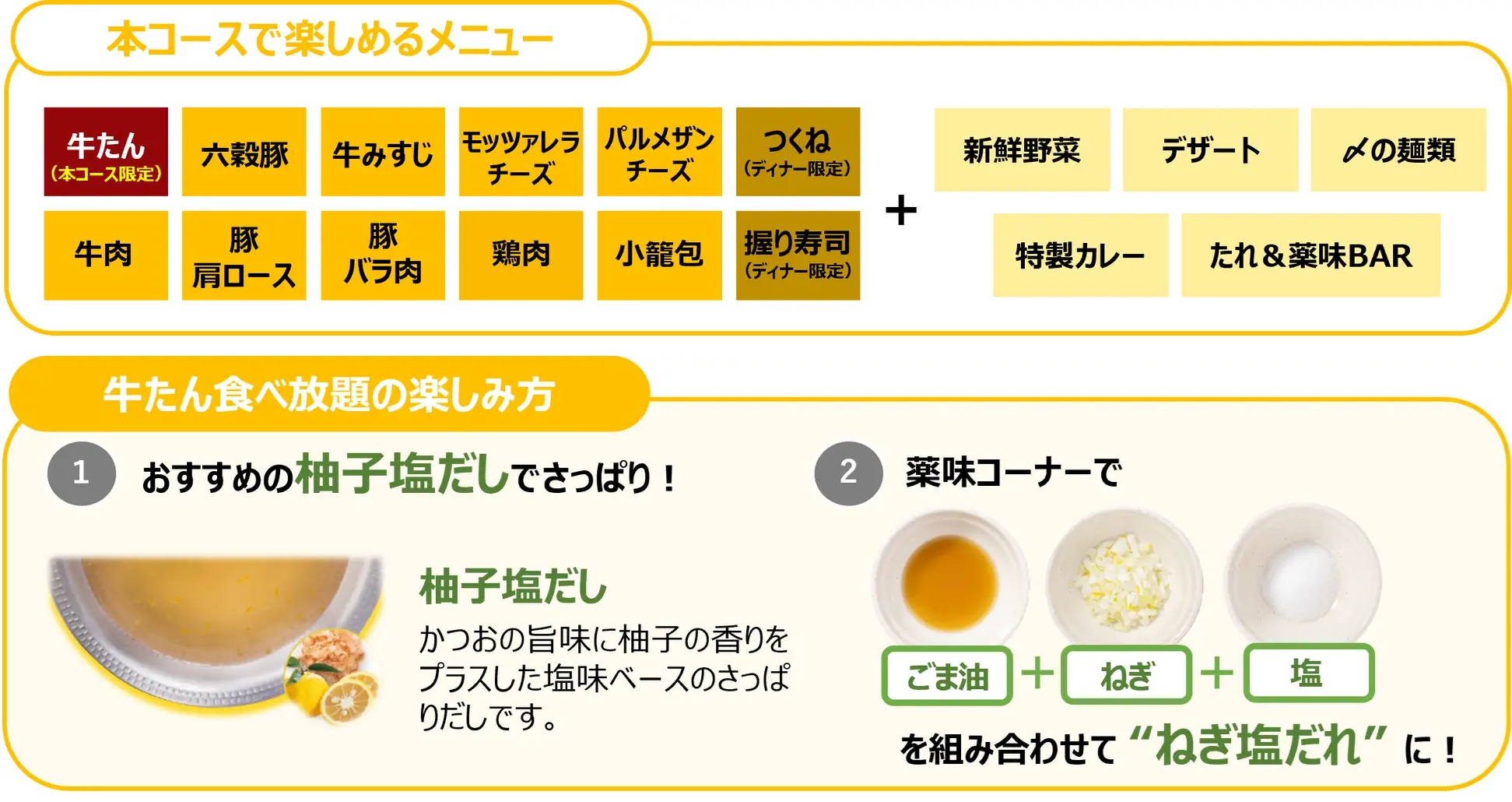 しゃぶ葉 「牛たん食べ放題」コースのメニューと「牛たん食べ放題の楽しみ方」